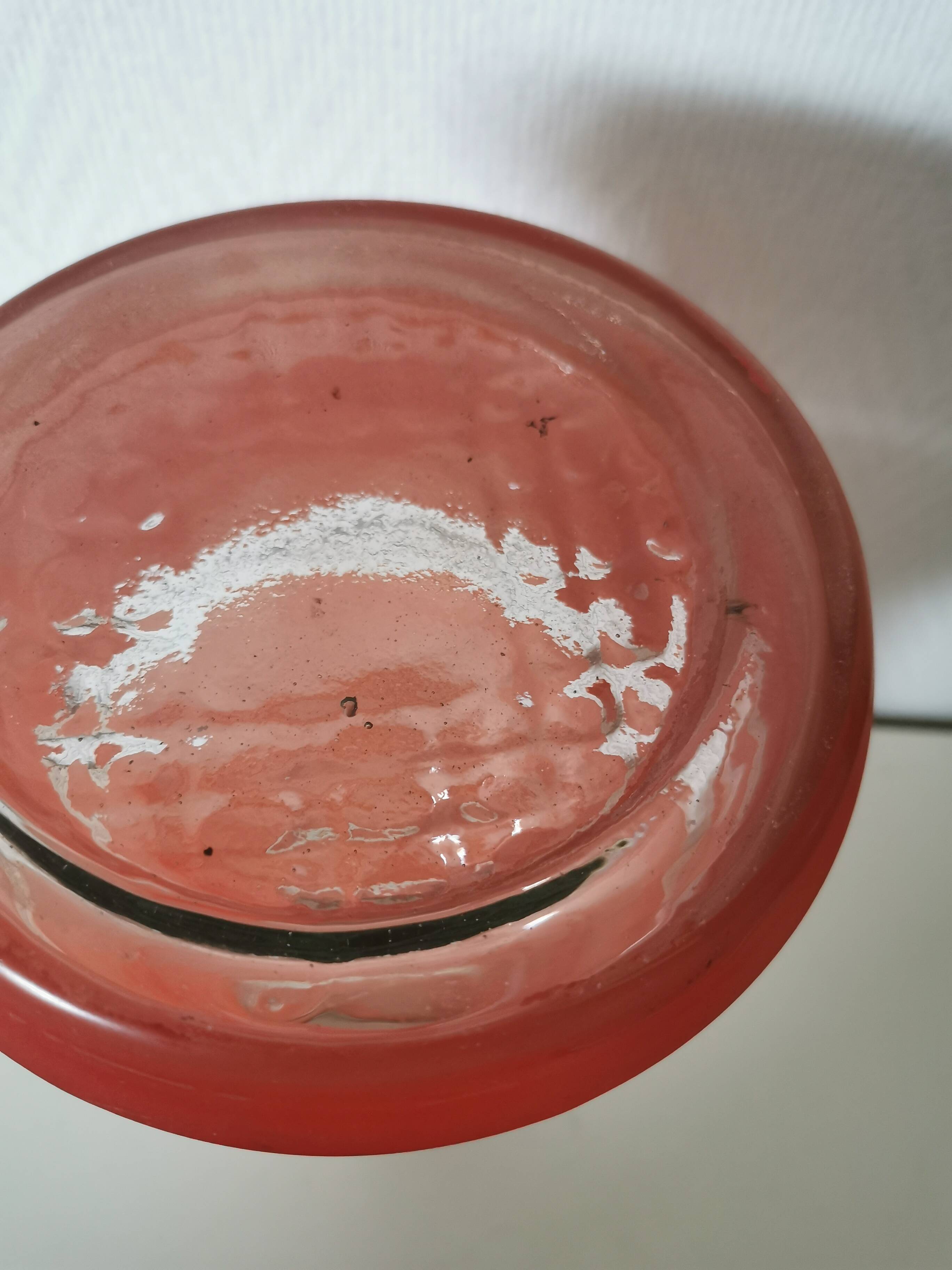 painted glass vase, red and gold granite appearance