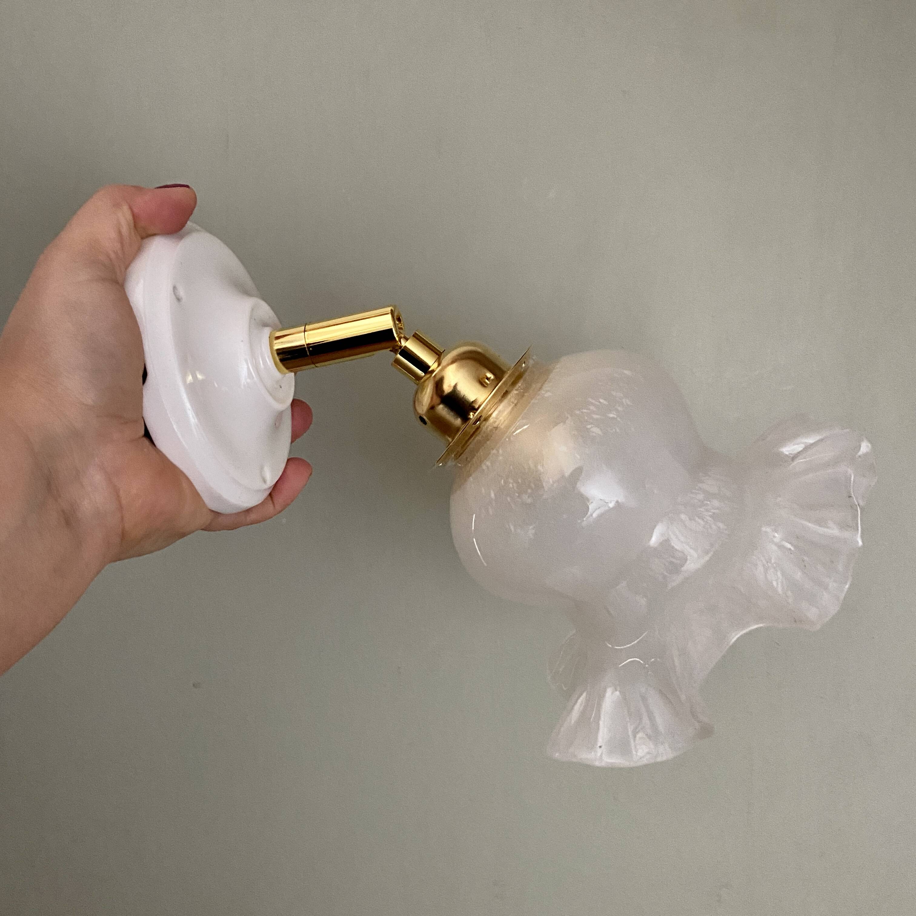 Vintage tulip wall lamp in white opaline