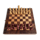 Old wooden chess set with a folding wooden box.