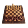 Old wooden chess set with a folding wooden box.