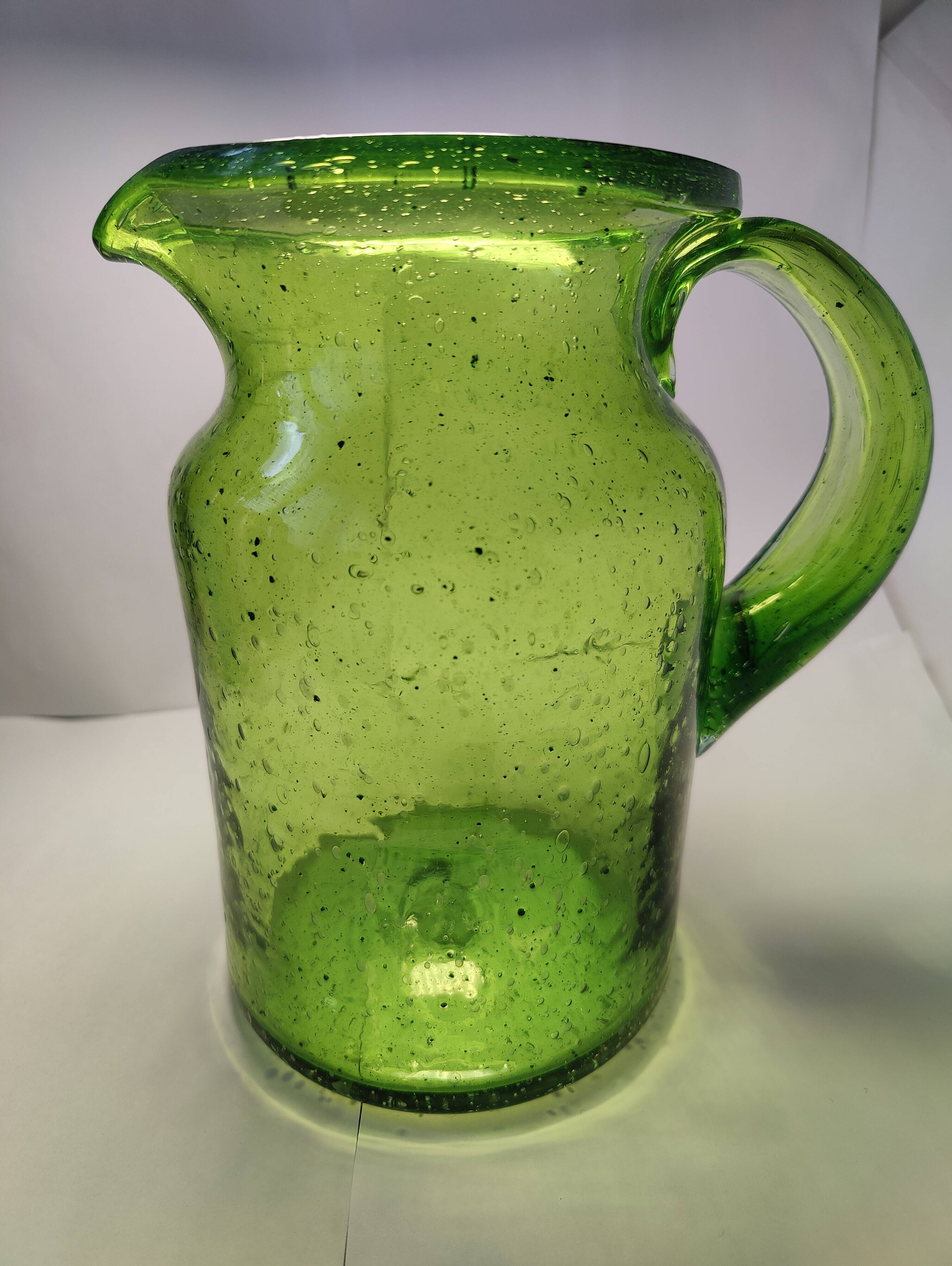 Bubble glass pitcher in the style of Biot or Empoli.
