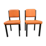 Chaises vintage en skaï orange à piétement tubulaire métallique laqué noir