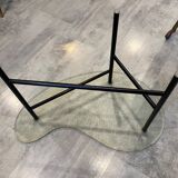 Asymmetrical tripod coffee table in granite glass, vintage bean shape, an50s