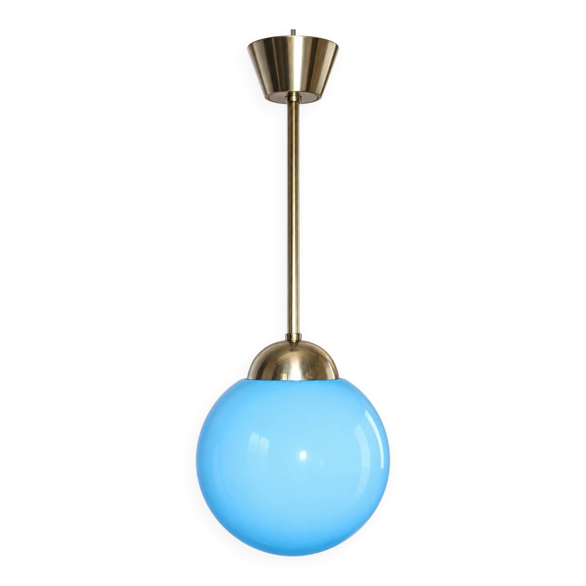 A pendant lamp with a blue glass shade, 1940s.