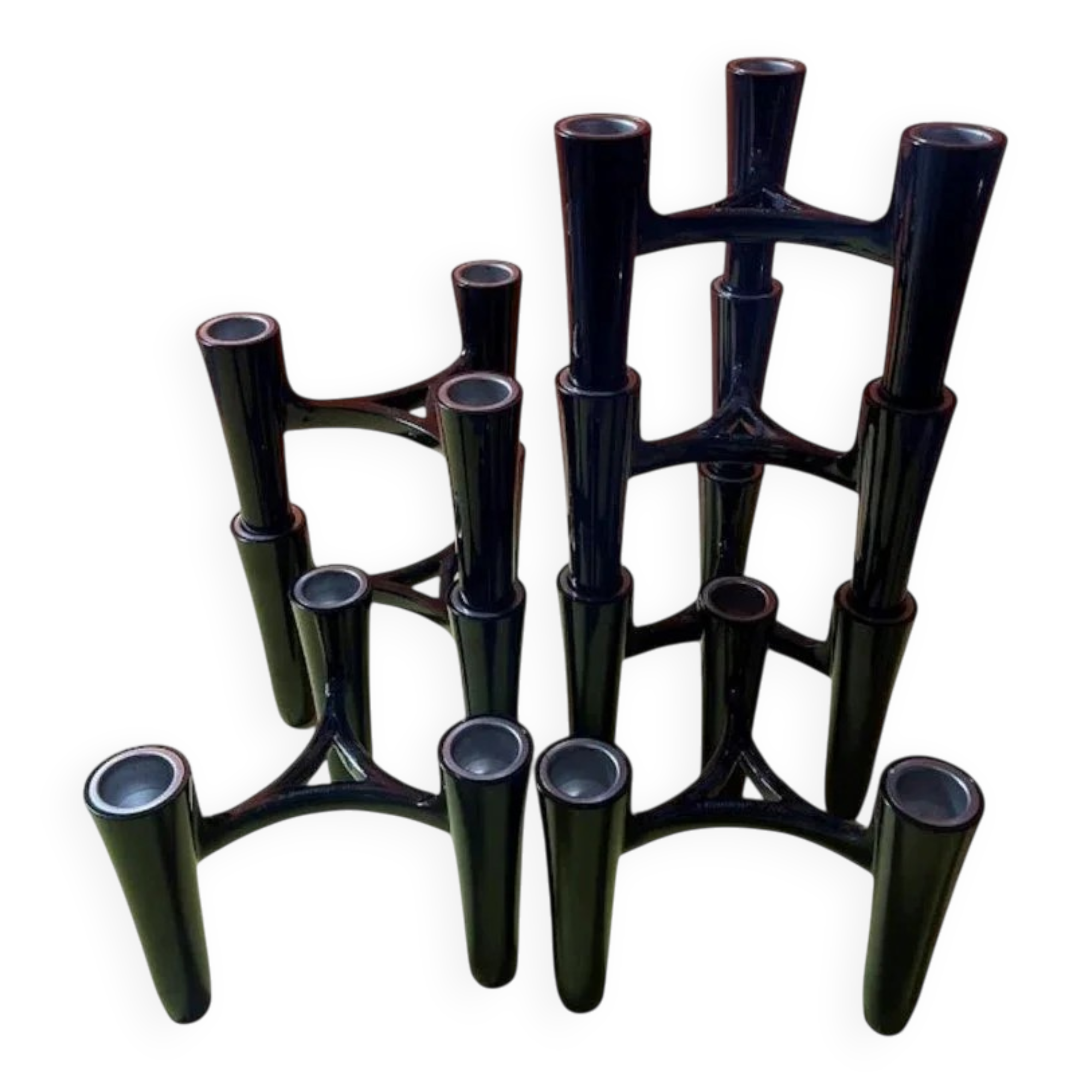 Set of 7 black candle holders designed by Koziol Hommage 2005 Germany