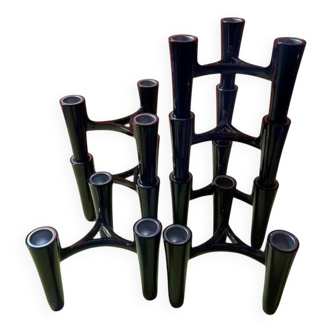 Set of 7 black candle holders designed by Koziol Hommage 2005 Germany