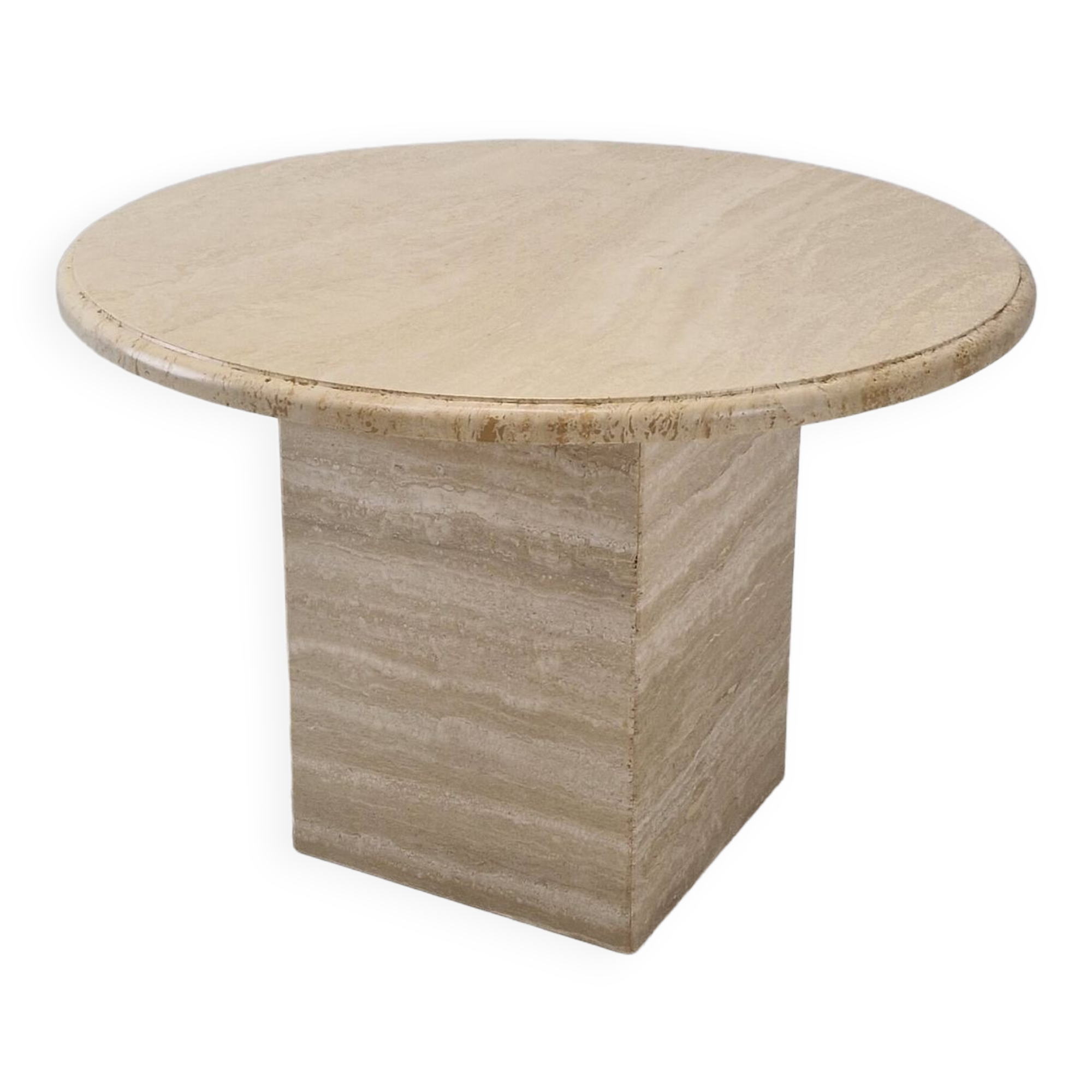 Italian Round Coffee or Side Table in Travertine, 1980s