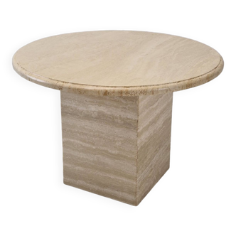 Italian Round Coffee or Side Table in Travertine, 1980s