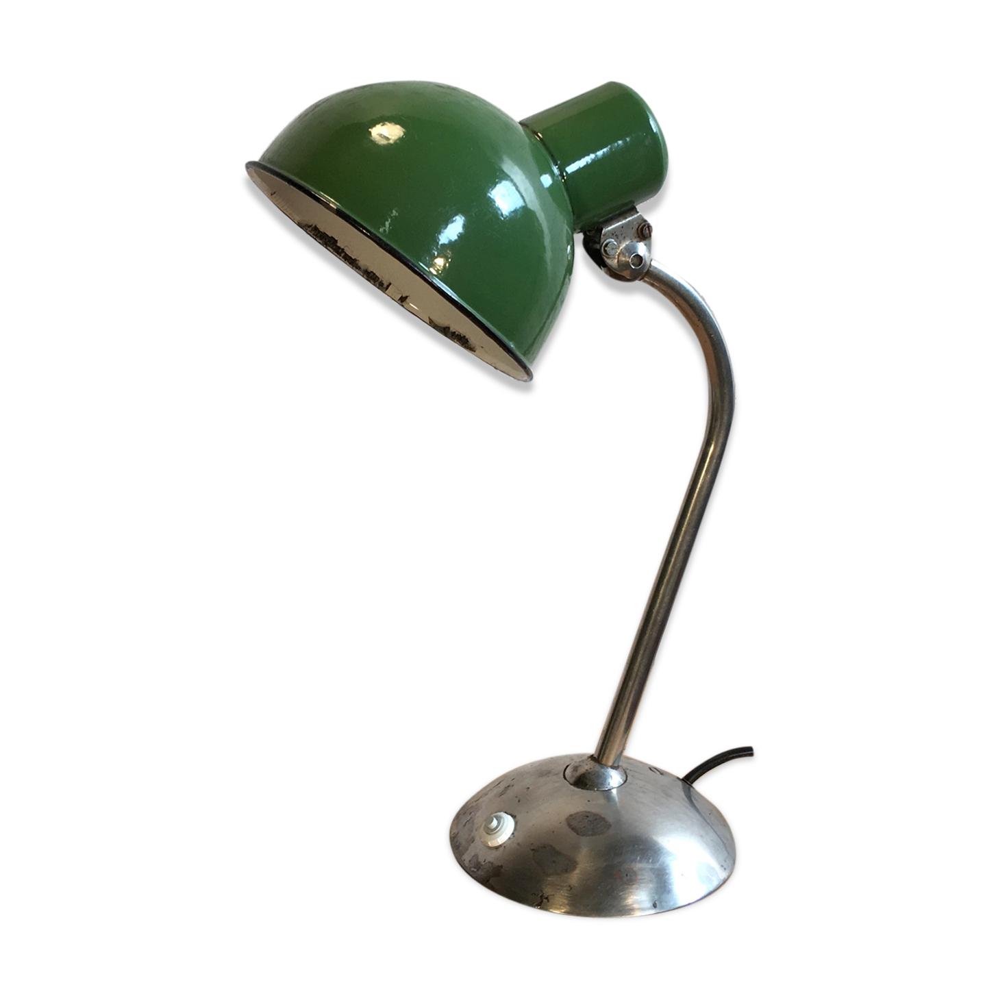 Vintage Industrial Green Enamel Desk Lamp, 1930s