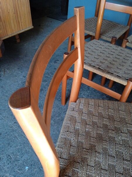 6 Scandinavian chairs wood and rope period 1960