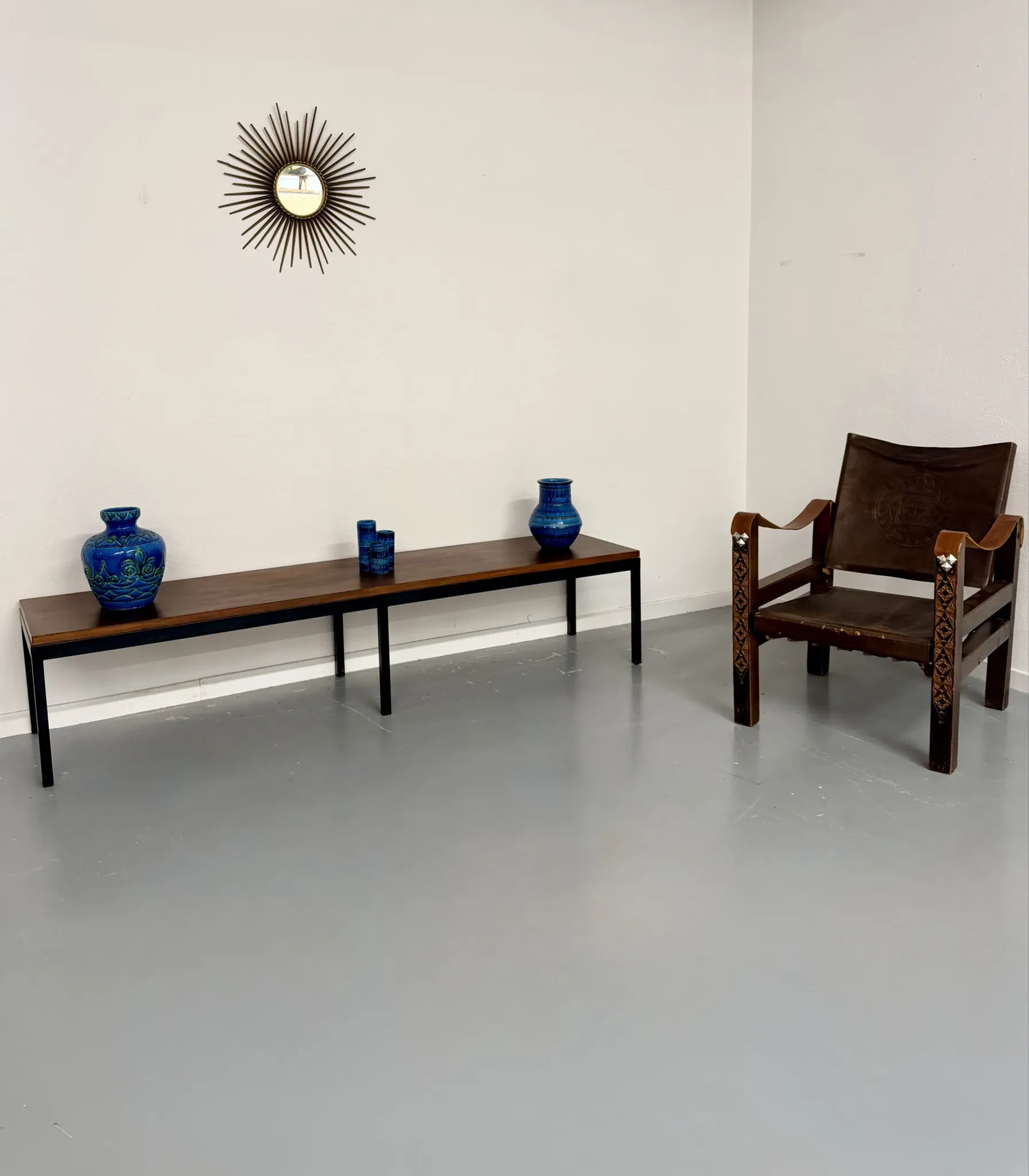 Large coffee table / modernist side table in wood and metal an60