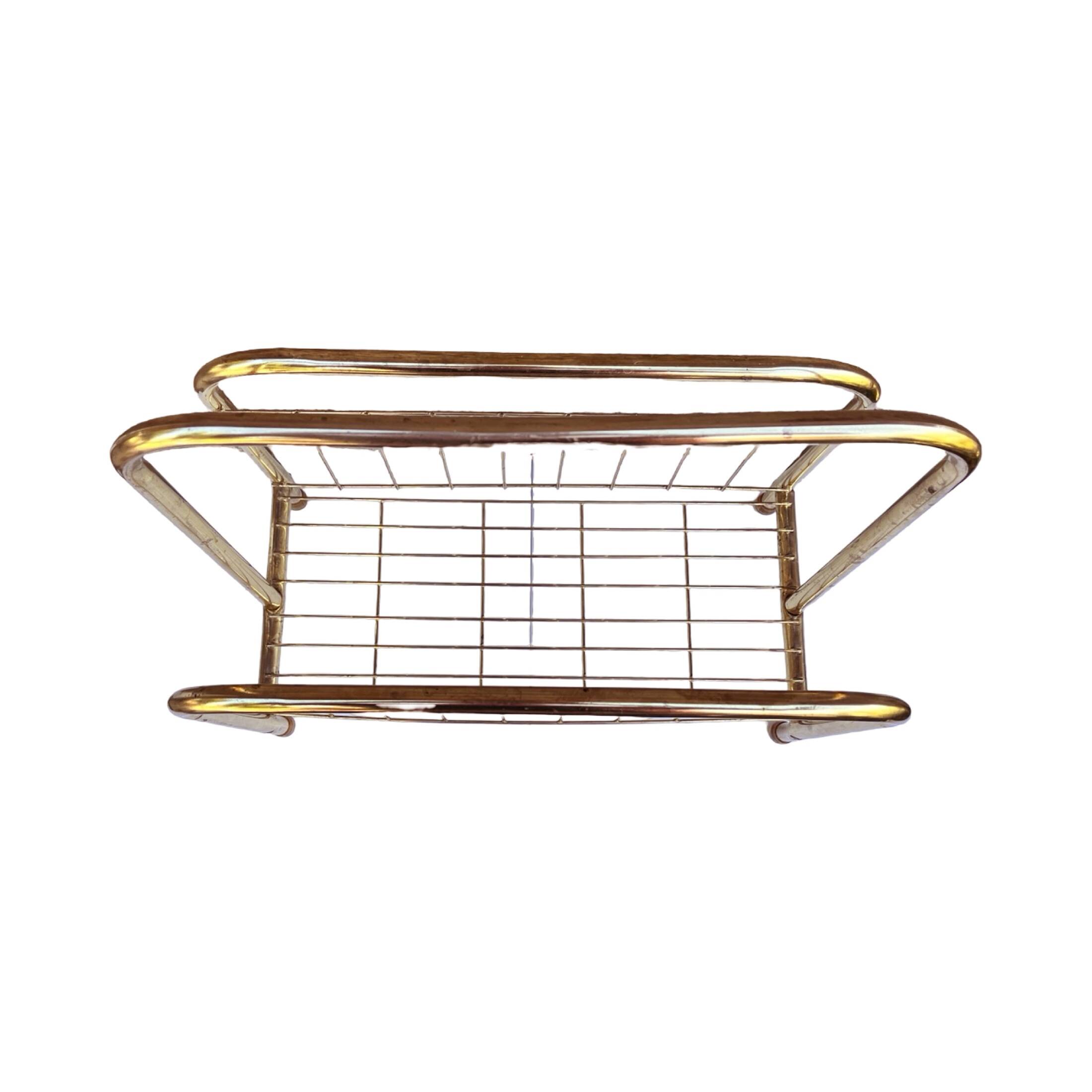 Modernist, gold, newspaper basket, Belgium 1980s.