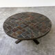 1970s round slate stone mosaic coffee table with sculptural metal base