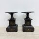 Antique French black marble cassoulets gilt decor pedestals neoclassical pair, 1900s