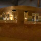 Pair of brass and Bohemian crystal wall lights in the style of Jean Royère, 1940s