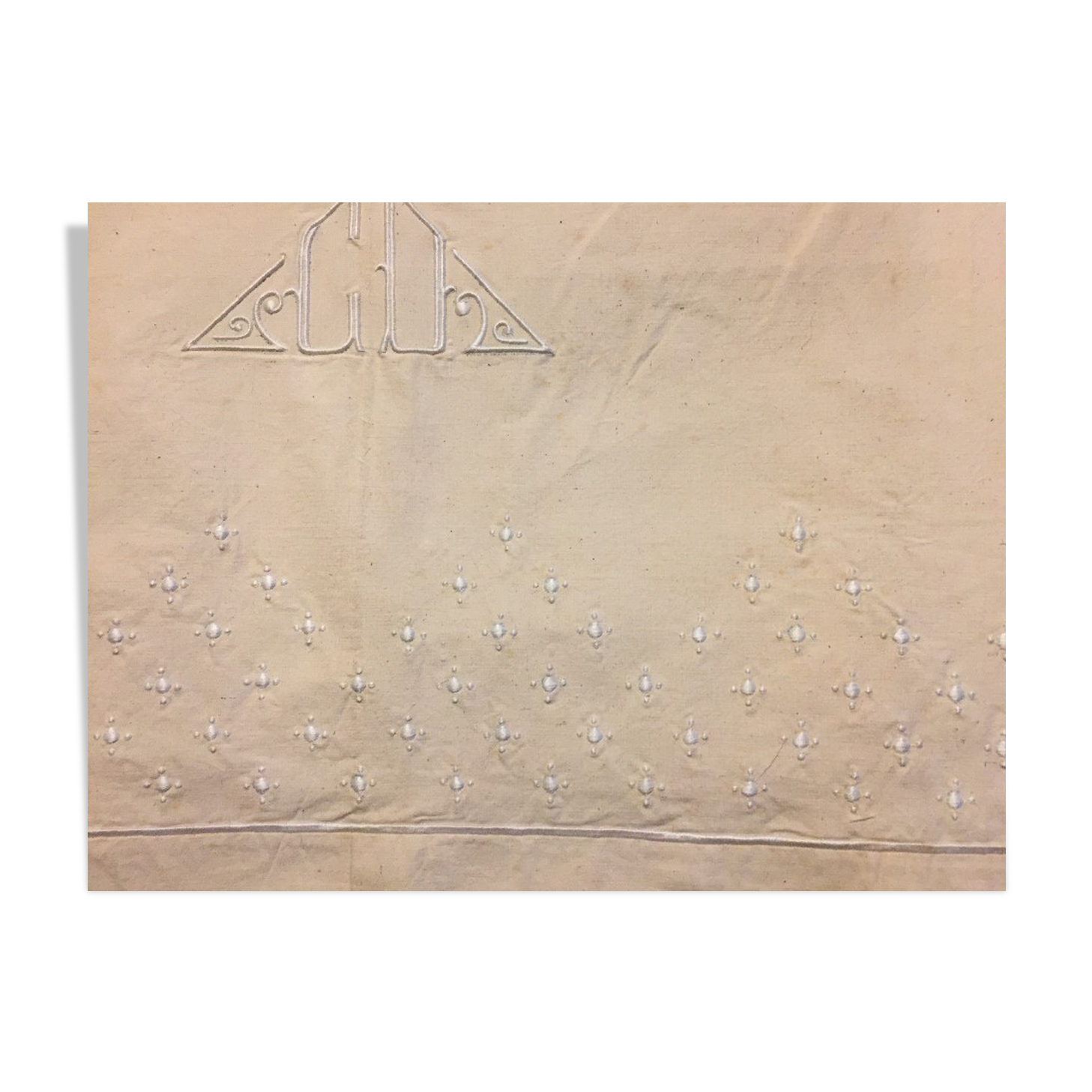 early 20th century sheet 2 m 80 x 3 m 50 with monogram and embroidery