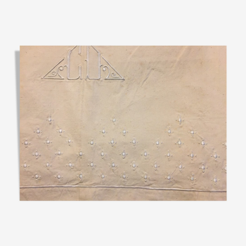 early 20th century sheet 2 m 80 x 3 m 50 with monogram and embroidery