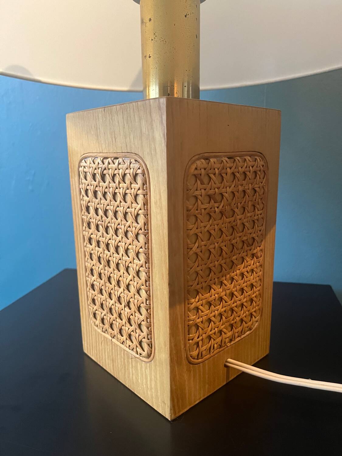 Wooden and cane foot lamp from the 60s
