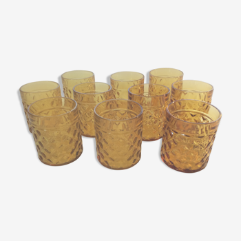 Lot de 10 verres ambrés "ananas" vintage