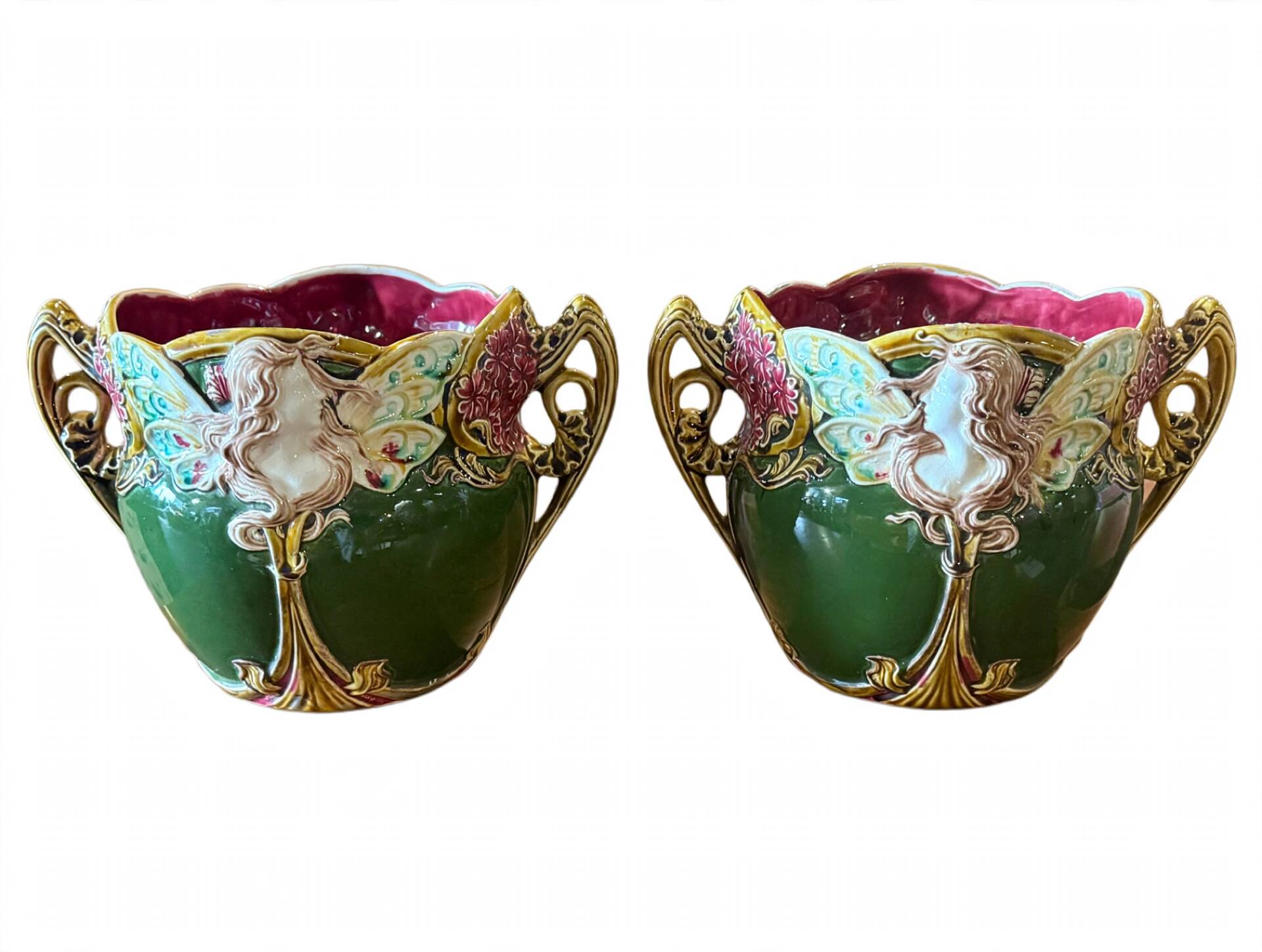 Pair of slipware plant pots in Art Nouveau style