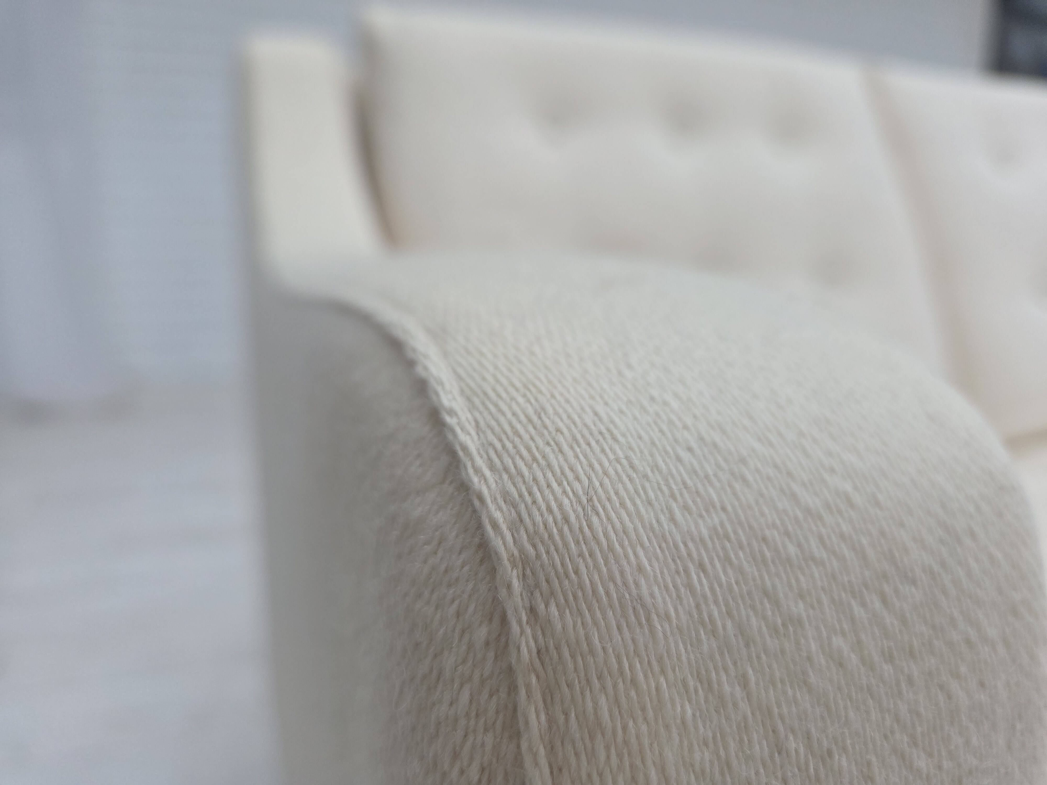 1970s, 3-seater Danish sofa, beige/white furniture wool, teak wood legs.