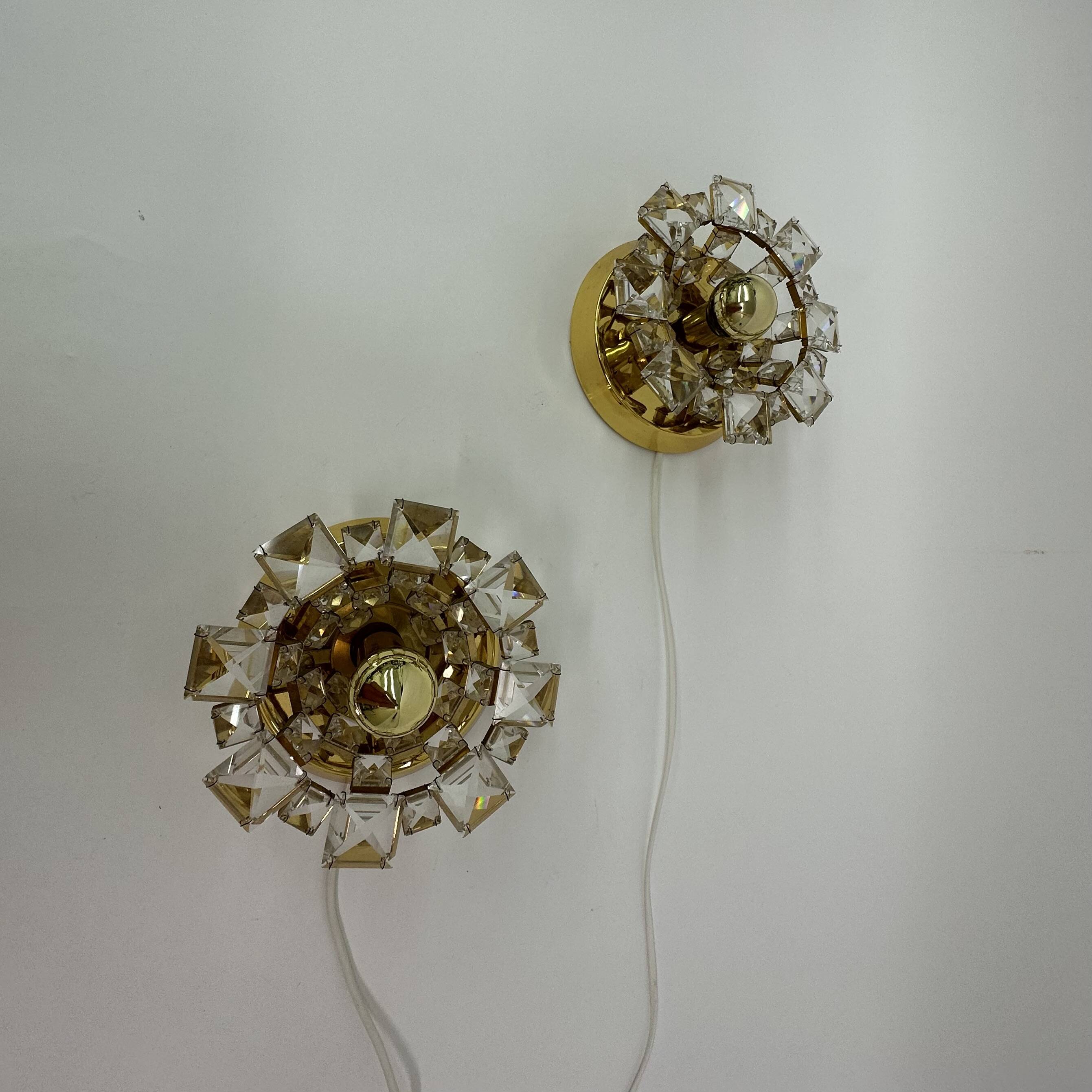 Set of 2 Palwa crystal wall lamps , 1970’s Germany