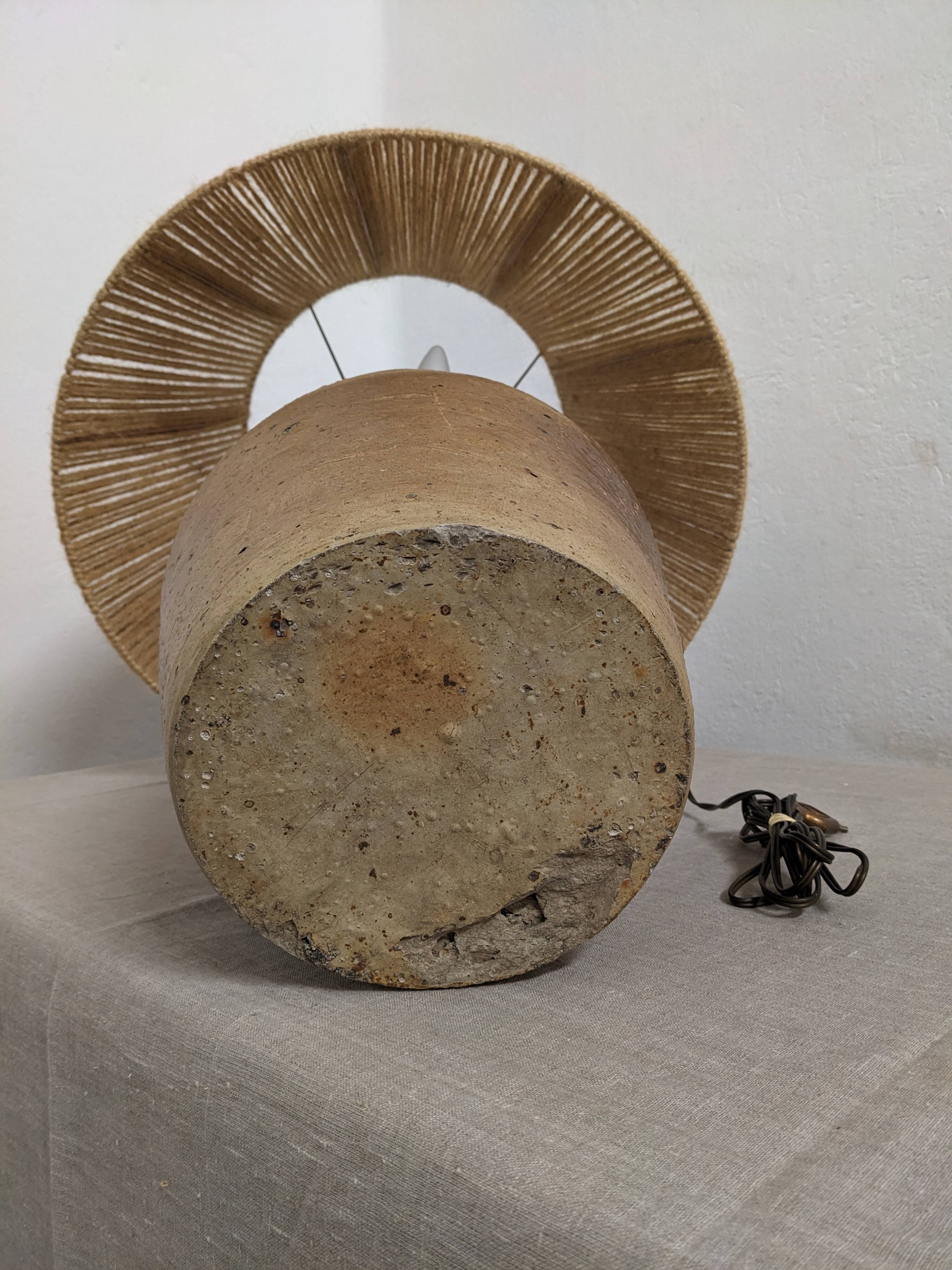 XXL lamp in glazed stoneware and jute rope circa 1960