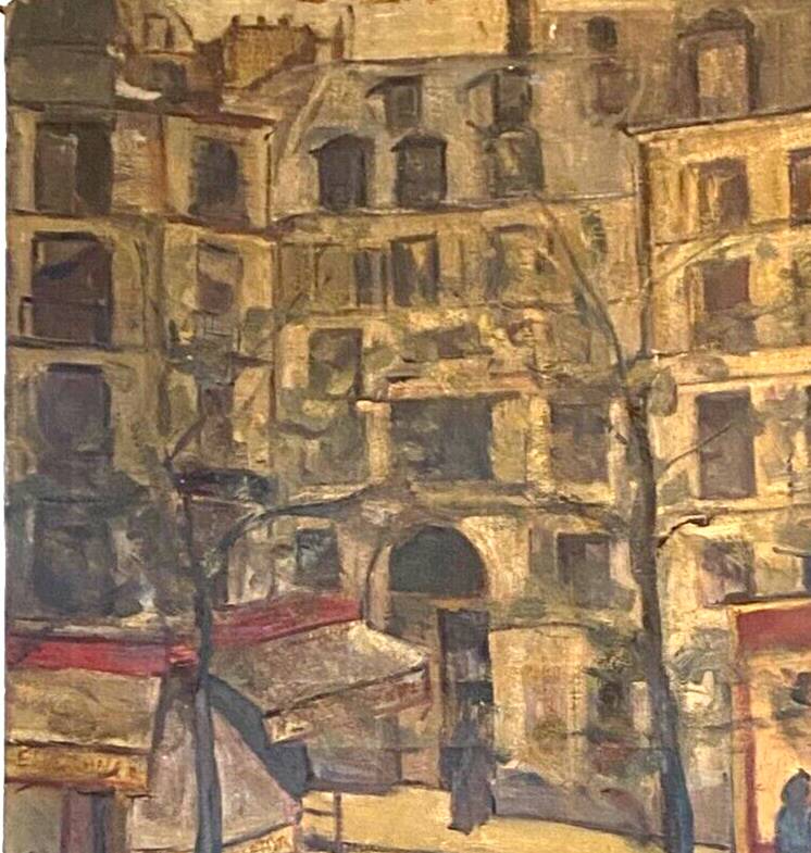 "Animated view of a street in Paris" Oil on canvas 20th century
