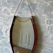 Wall mirror with brass detail and leather mounting, Vetreria Andreini, Ravenna, Italy, 1950s