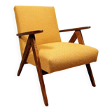 Mid - Century Armchair Yellow Color Boucle Scandinavian Design Wooden Lounge Chair