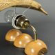 Pair midcentury Italian rattan wicker pine brass scallop wall sconces 1970s