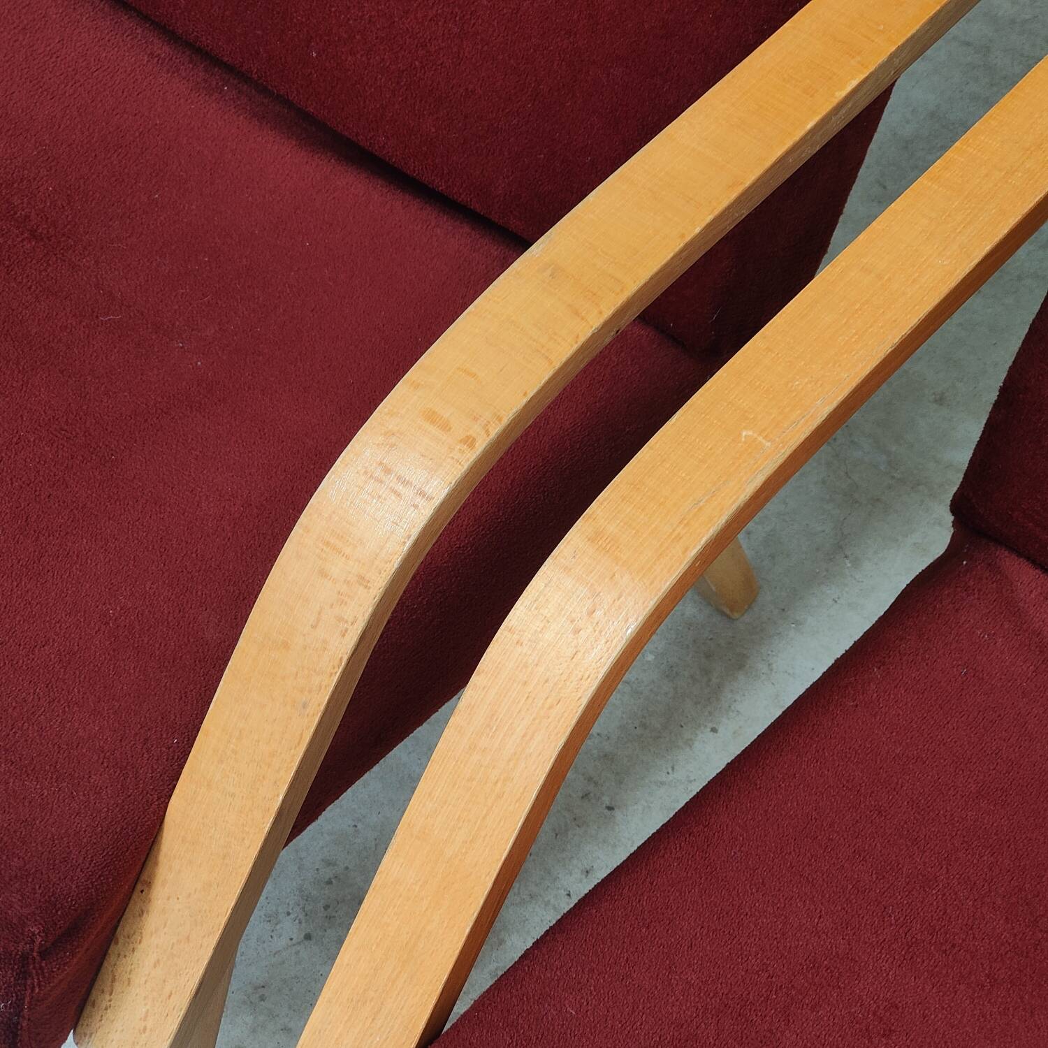 Pair of Czech burgundy brown velvet armchairs 1970