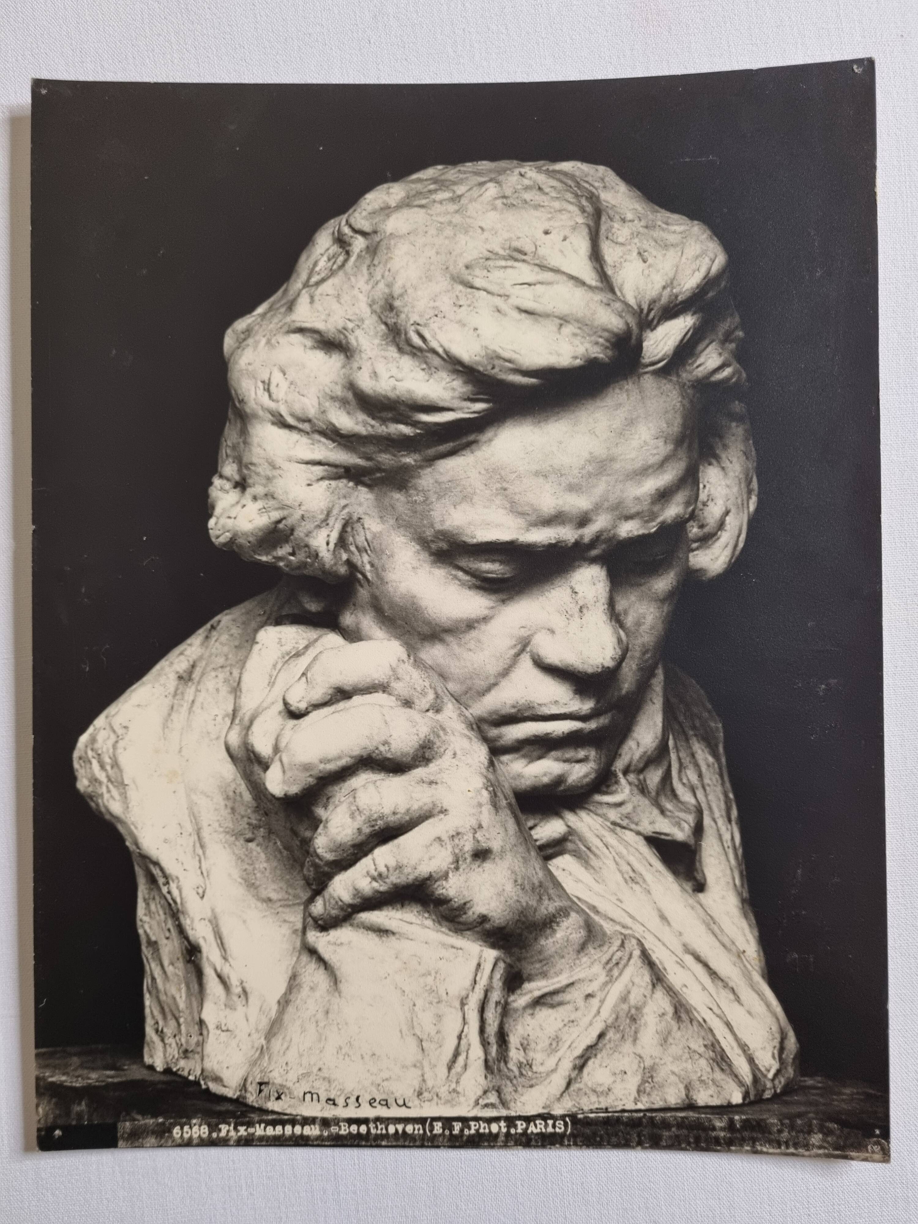 Old photograph by Eugène Fiorillo after Fix Masseau, bust of Beethoven, silver print