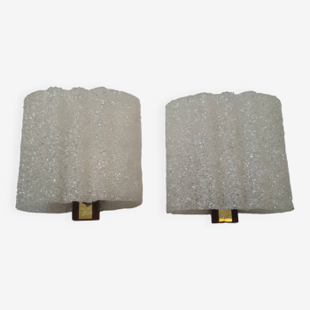 Pair of Scandinavian teak and perspex wall lights