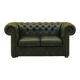 Vintage Green Leather Chesterfield Sofa: Two Seater