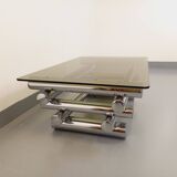 Vintage Space Age rectangular coffee table by Paul Mayen in smoked glass and chrome metal from the 70s