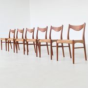 Arne Wahl Iversen set of six dining chairs in teak Glyngore Denmark 1960