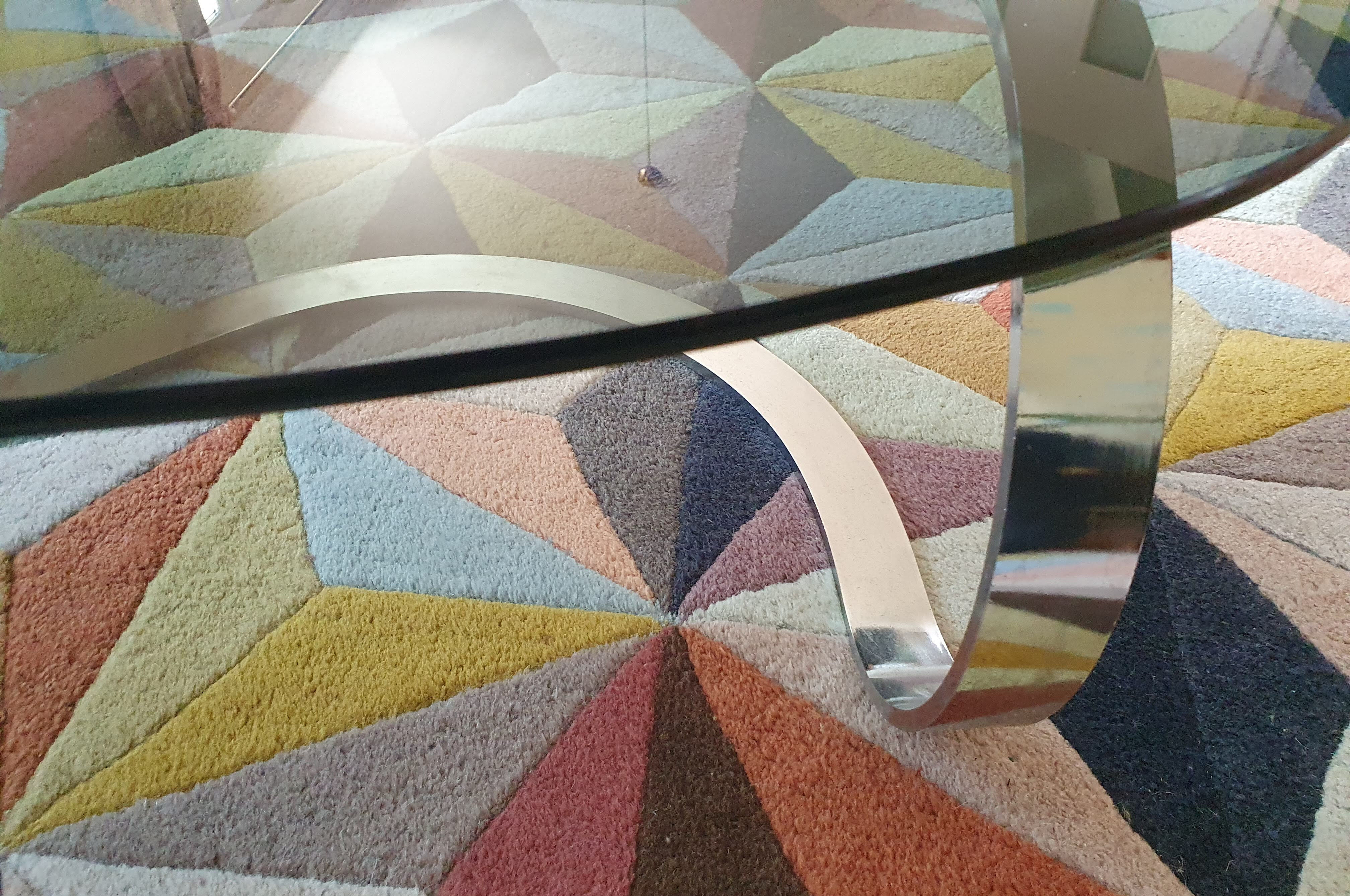 Oval coffee table chrome metal and smoked glass 70s