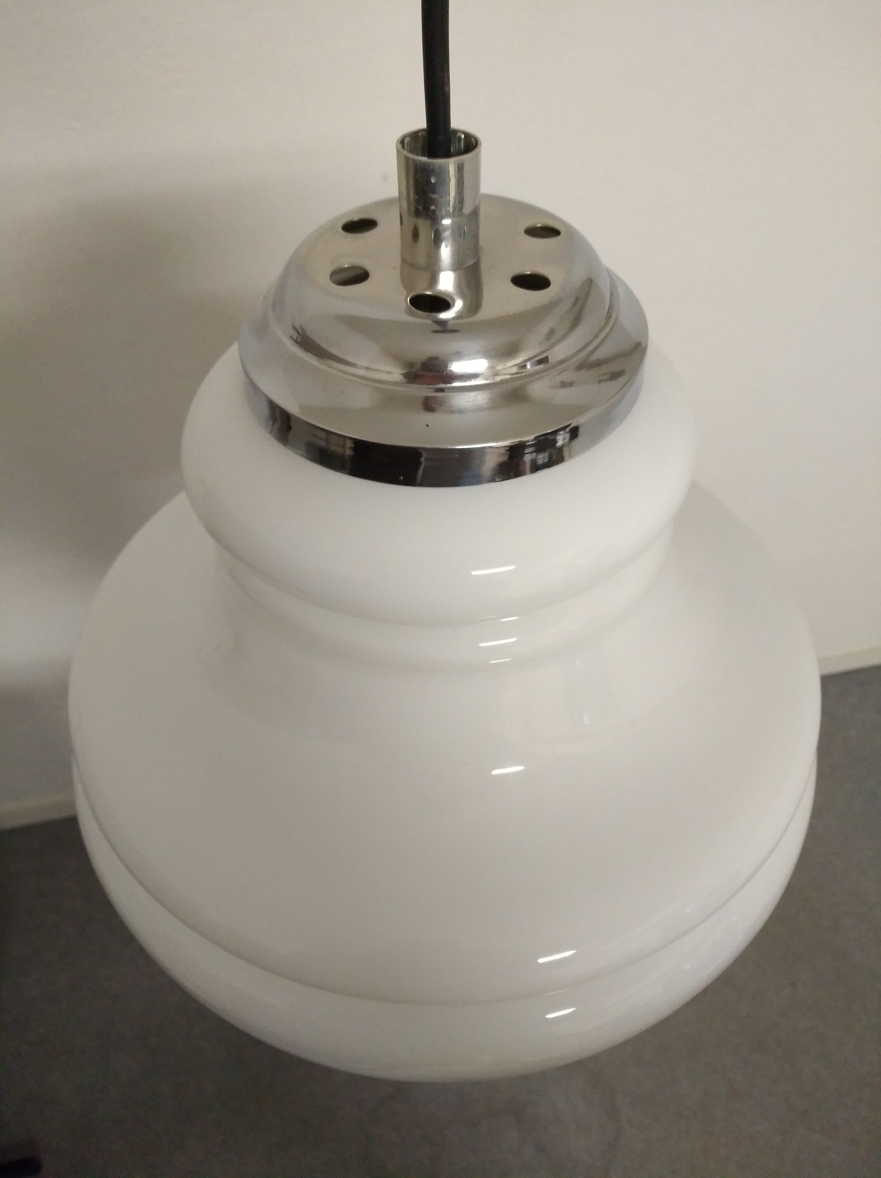 Space age pendant lamp in white opaline from the 70s