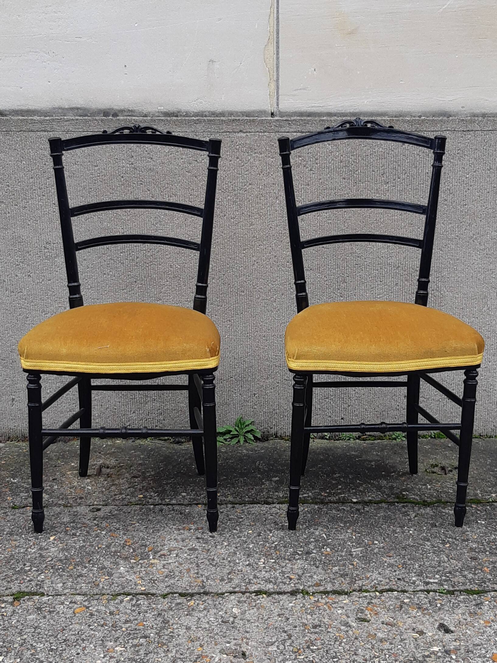 Pair of Napoleon III chairs in blackened wood