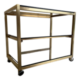Gold metal and smoked glass serving trolley from the 70s
