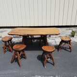 Table and 6 brutalist stools 1970