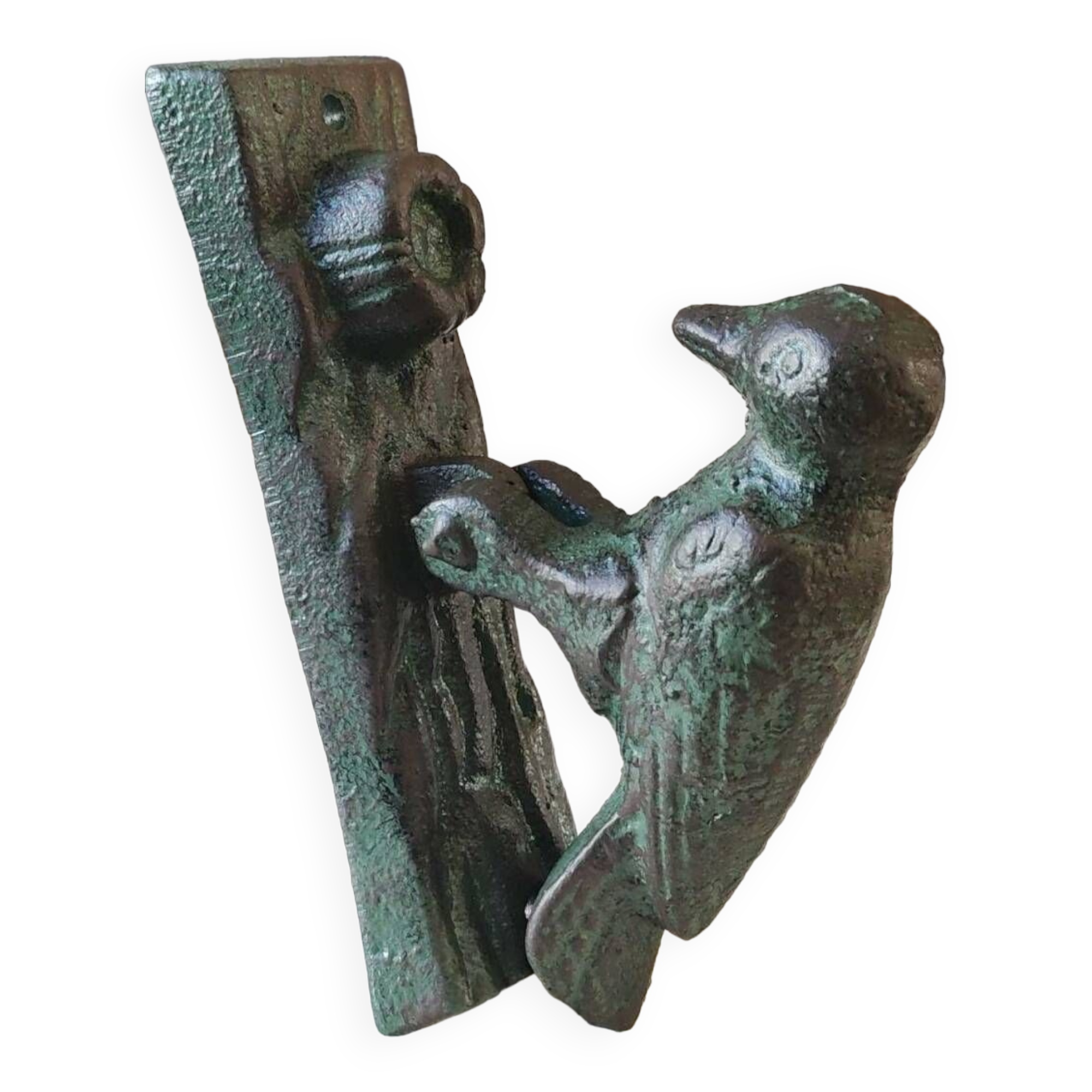 Door knocker/hammer in Green Pic shape, in cracked effect cast iron with green patina