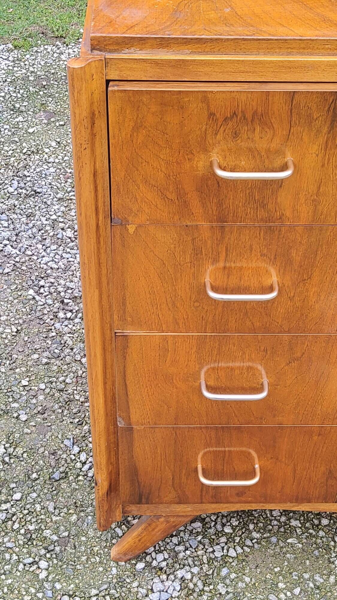 Vintage chest of drawers in walnut compass legs 4 drawers from the 1950s