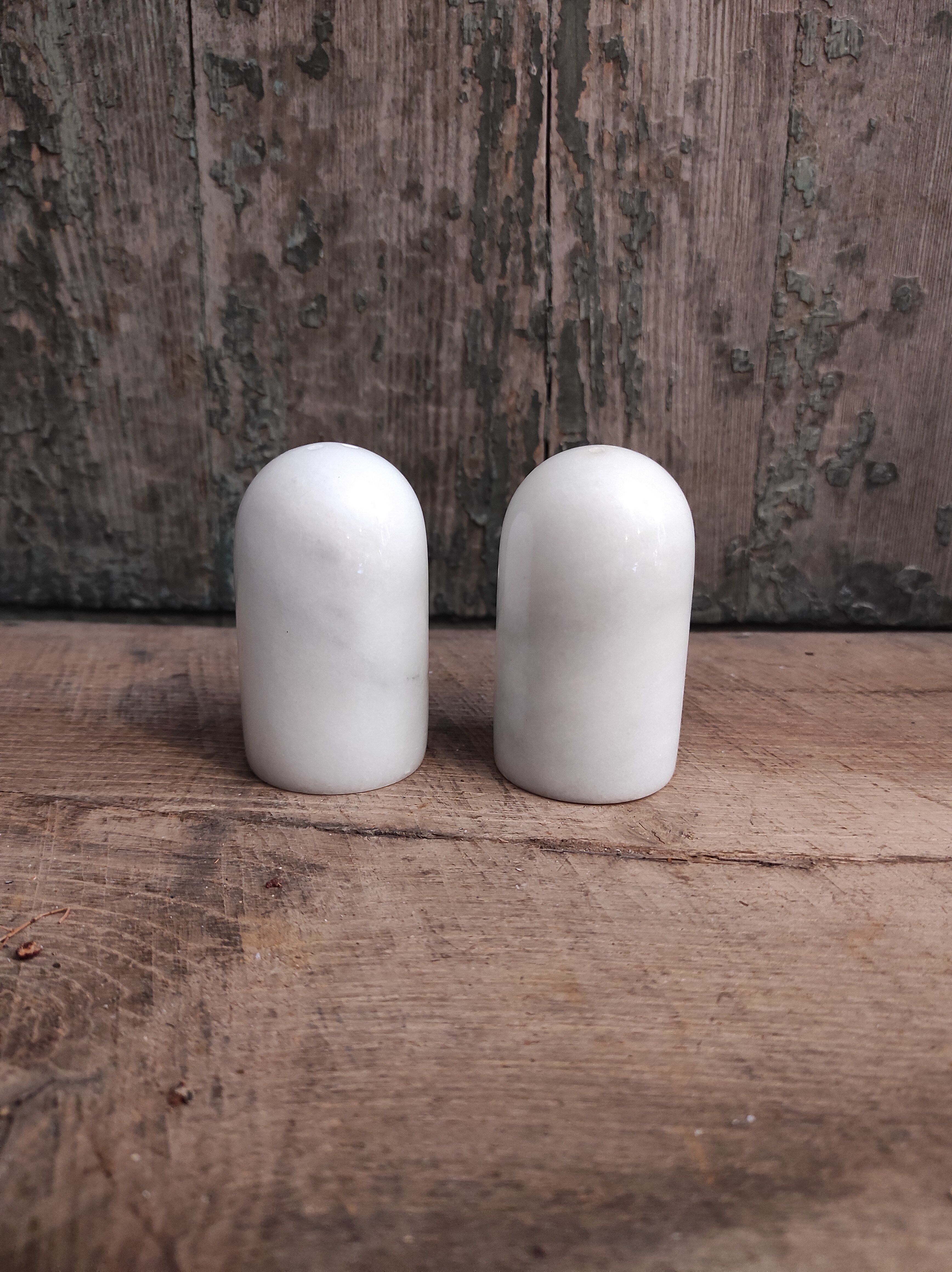 Vintage French salt and pepper shakers, in marble