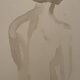 Signed painting monochrome watercolor sepia female portrait "the wait"