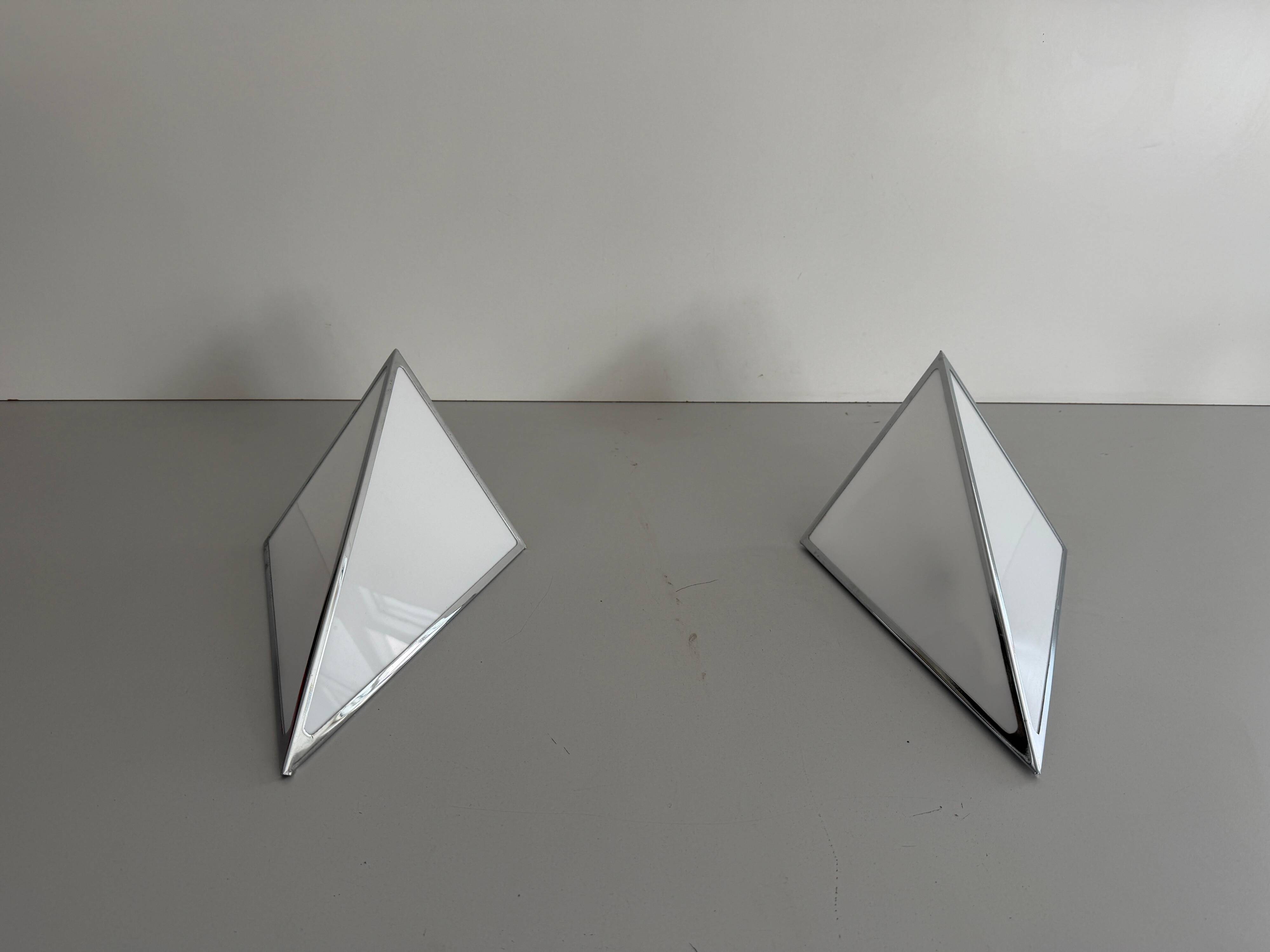 Pair of opal glass wall lights with an aluminium body, 1980s, Germany