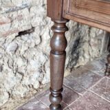 Old French farmhouse table in walnut, turned legs, waxed finish