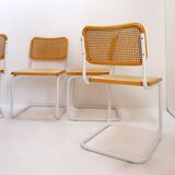 Set of 4 Italian rattan and white metal chairs