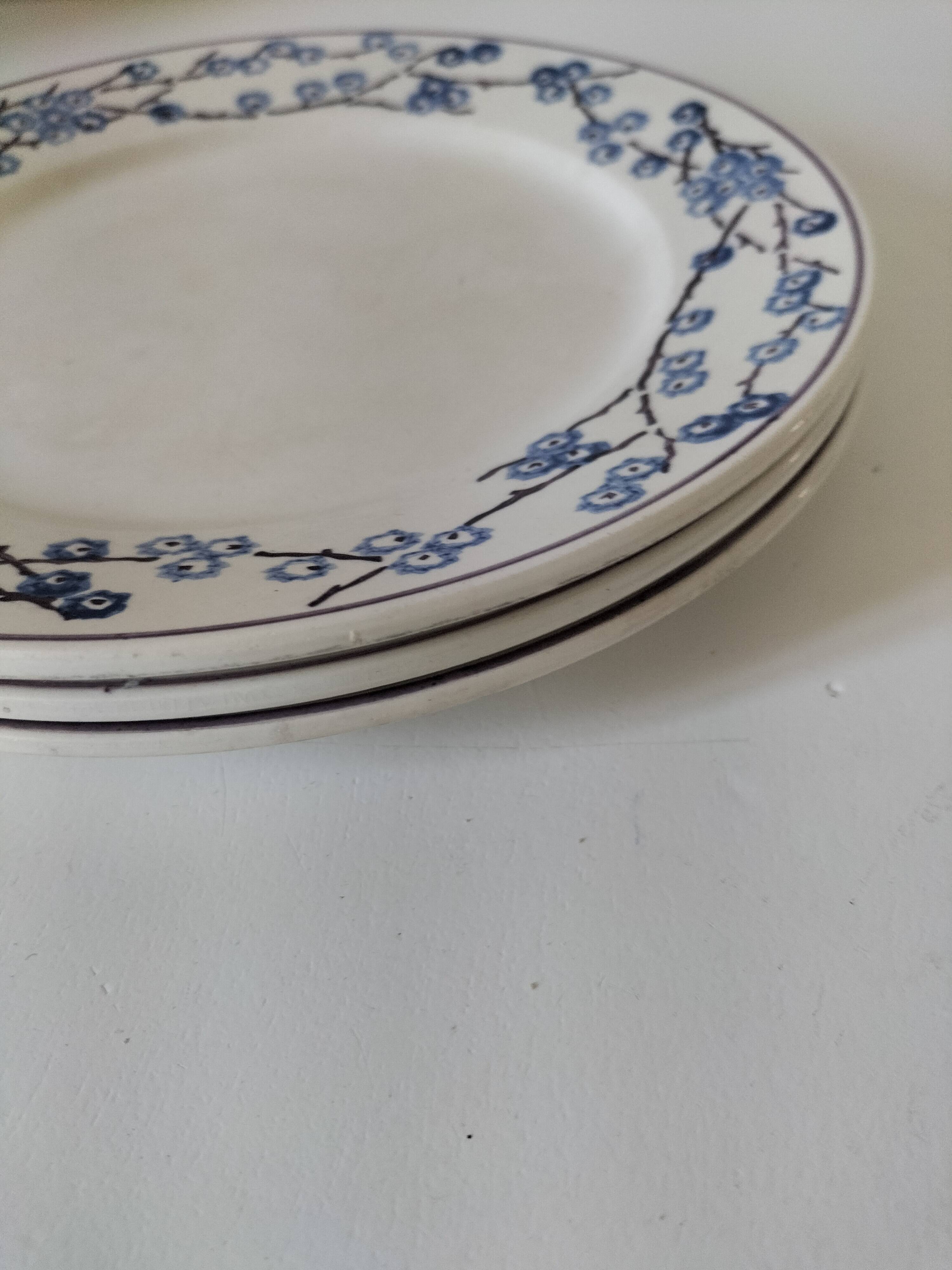 3 assiettes plates Digoin Sarreguemines modèle Pêcher